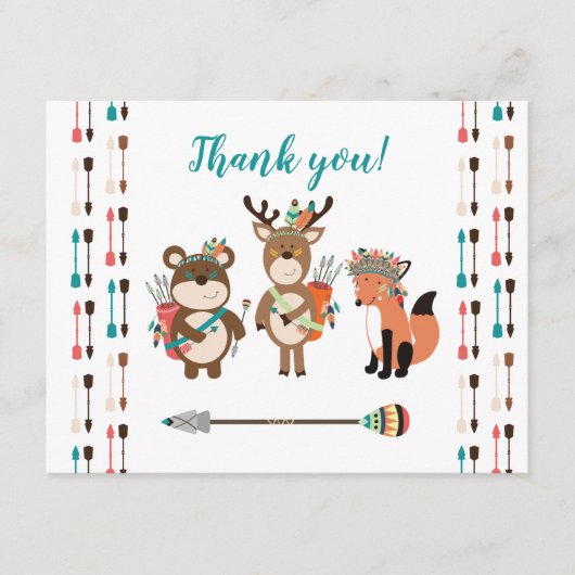 ウッドランドトライバルボホ赤ちゃんシャワーありがとうご注意 サンキューカード (正面)
