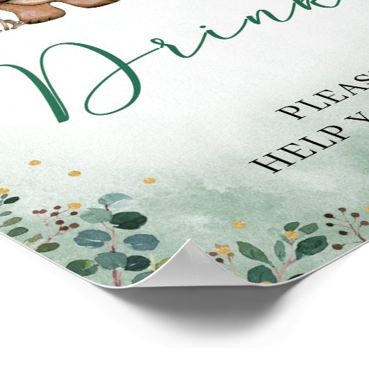 ウッドランドドリンクのサイン赤ちゃんシャワー森林動物 ポスター (角)