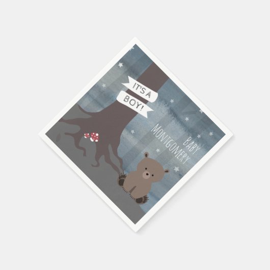 ウッドランドナイトベアーボーイ赤ちゃんシャワー スタンダードカクテルナプキン (角)