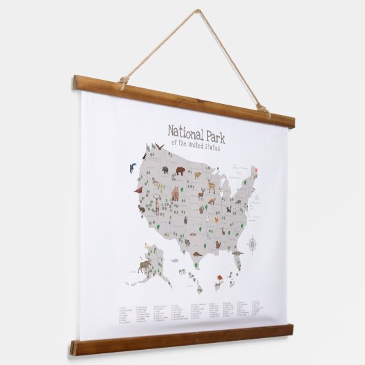 ウッドランドナショナルパークマップ子供部屋デコール 吊り下げ型タペストリー (傾斜あり)