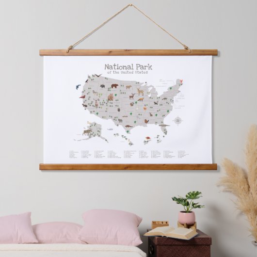 ウッドランドナショナルパークマップ子供部屋デコール 吊り下げ型タペストリー (寝室)
