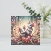 ウッドランドネズミかわいい赤いハートバレンタイン シーズンカード (スタンド正面)