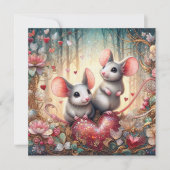 ウッドランドネズミかわいい赤いハートバレンタイン シーズンカード (正面)