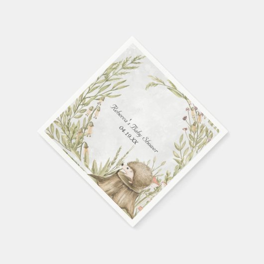 ウッドランドハリネズミの赤ちゃんパーソナライズされたシャワー スタンダードカクテルナプキン (角)