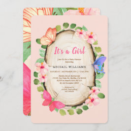 ウッドランドバタフライガールベビーシャワー招待状 カード