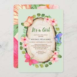 ウッドランドバタフライガールベビーシャワー招待状 カード