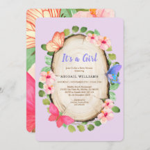 ウッドランドバタフライガールベビーシャワー招待状