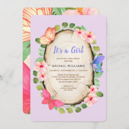 ウッドランドバタフライガールベビーシャワー招待状 カード