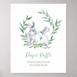 ウッドランドバニーおむつラッフルベビーシャワーサイン ポスター