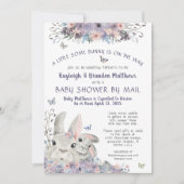 ウッドランドバニーフローラ紫ベビーシャワーバイメール 招待状 (正面)