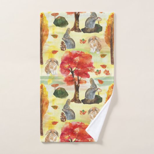 ウッドランドバニーラビットウォーターカラー バスタオルセット (ハンドタオル)