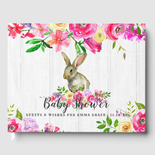 ウッドランドバニーラビットフローラベビーガールシャワー ゲストブック (正面)