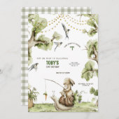 ウッドランドバニーラビット魚釣りバースデーパーティーInvite 招待状 (正面/裏面)