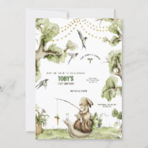 ウッドランドバニーラビット魚釣りバースデーパーティーInvite