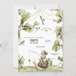 ウッドランドバニーラビット魚釣りバースデーパーティーInvite 招待状