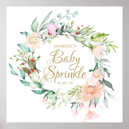 ウッドランドバラ金ゴールドスクリプトベビー散水標識 ポスター (正面)