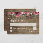 ウッドランドバーガンディ素朴フラワーズバーンウェディングRSVP 招待状 (正面/裏面)