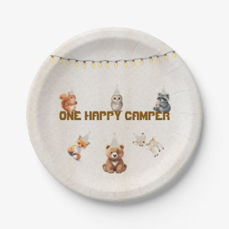 ウッドランドバースデー紙皿 One Happy Camper ペーパープレート