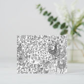 ウッドランドバーズブラックアンドホワイトイラストレーション ポストカード (スタンド正面)