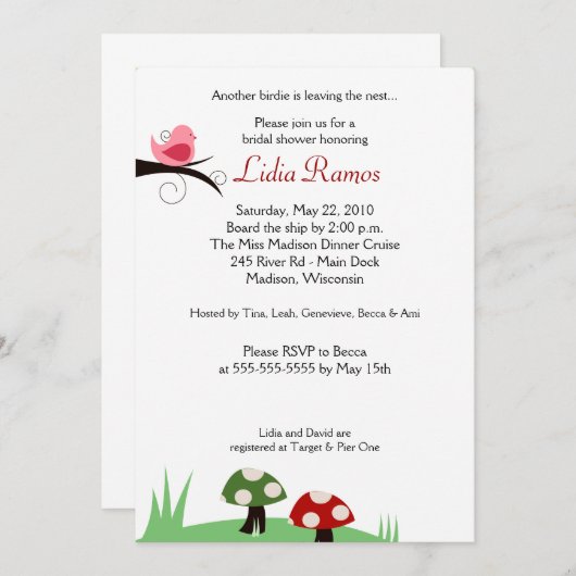ウッドランドバーディ5x7ブライダルシャワー招待状 招待状 (正面/裏面)