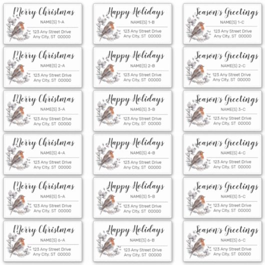 ウッドランドバードクリスマスホリデー住所 シール (正面)