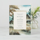 ウッドランドパインツリーウォーターカラー結婚ズ 招待状 (スタンド正面)