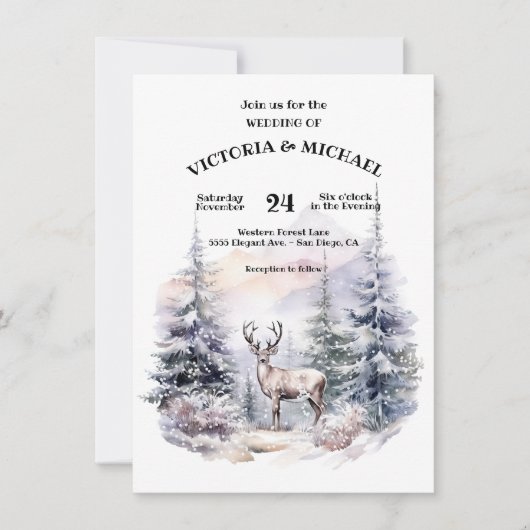 ウッドランドパインツリーディアスノーマウンテン結婚ズ 招待状 (正面)