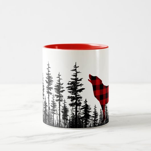 ウッドランドパインフォレスト水牛プレイドハウリングオオカミ ツートーンマグカップ (中央)
