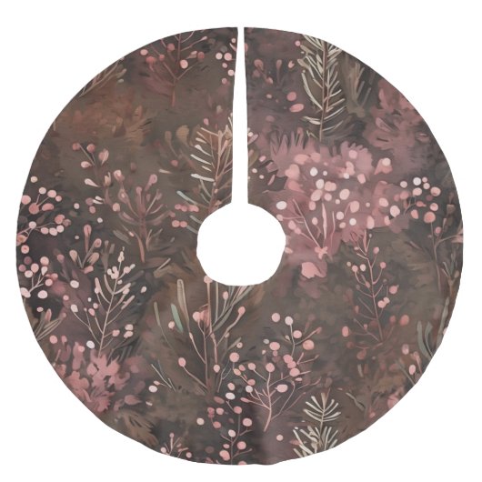 ウッドランドパイン&ソフトピンクベリーのホリデーパターン ブラッシュドポリエステルツリースカート (正面)