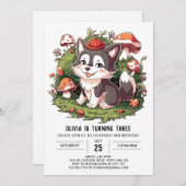 ウッドランドパステルデジタルウルフ誕生日 招待状 (正面/裏面)