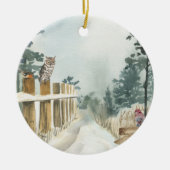 ウッドランドパス水彩画パーソナライズされた像 セラミックオーナメント (正面)