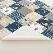 ウッドランドパッチワークシャーパ毛布（海軍とタン） シェルパブランケット (3/4)