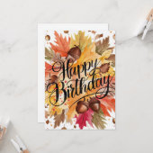 ウッドランドパンプキンオータム秋ハッピーバースデー カード (正面/裏面インサイチュ)