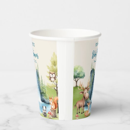 ウッドランドパーソナライズされたアニマルズブルーベビーシャワー 紙コップ (右)