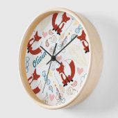 ウッドランドパーソナライズされたキツネウッドランドハートリーフ 壁時計 (傾斜)