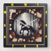 ウッドランドパーソナライズされたキャンターチャレッド木材フリージアン スクエア壁時計 (正面)