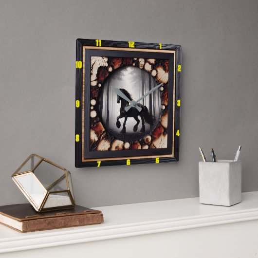 ウッドランドパーソナライズされたキャンターチャレッド木材フリージアン スクエア壁時計 (オフィス)