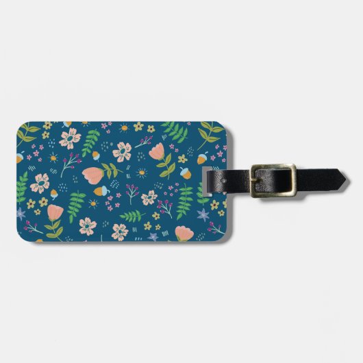 ウッドランドパーソナライズされたフローラネイビーブルーラゲージタグ ラゲッジタグ (正面横)