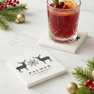 ウッドランドパーソナライズされた鹿の姓 ストーンコースター