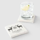 ウッドランドパーソナライズされた鹿の姓 ストーンコースター (横)