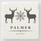 ウッドランドパーソナライズされた鹿の姓 ストーンコースター (正面)