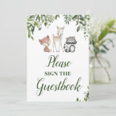 ウッドランドパーティーのサイン – ゲストブックのサイン5x7 招待状 (スタンド正面)