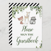 ウッドランドパーティーのサイン – ゲストブックのサイン5x7 招待状 (正面/裏面)