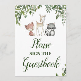ウッドランドパーティーのサイン – ゲストブックのサイン5x7 招待状