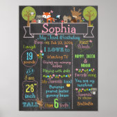 ウッドランドパーティーの最初の誕生日の女の子のサインのポスター ポスター (正面)