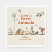 ウッドランドパーティーアニマルズニュートラルバースデーパーティー スタンダードランチョンナプキン (正面)