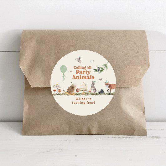 ウッドランドパーティーアニマルズニュートラルバースデーパーティー ラウンドシール