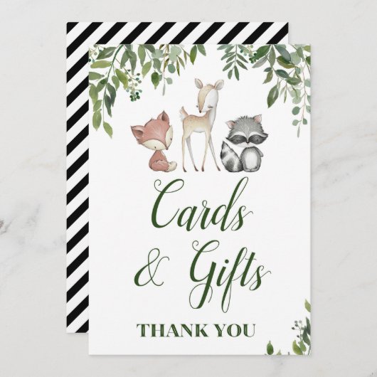 ウッドランドパーティーサイン – カードとギフトのサインは5x7 招待状 (正面/裏面)