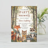 ウッドランドパーティー動物の森のキツネ、ラクーン&ベア 招待状 (スタンド正面)