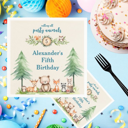 ウッドランドパーティー動物の誕生日パーティーへの招待 スタンダードカクテルナプキン